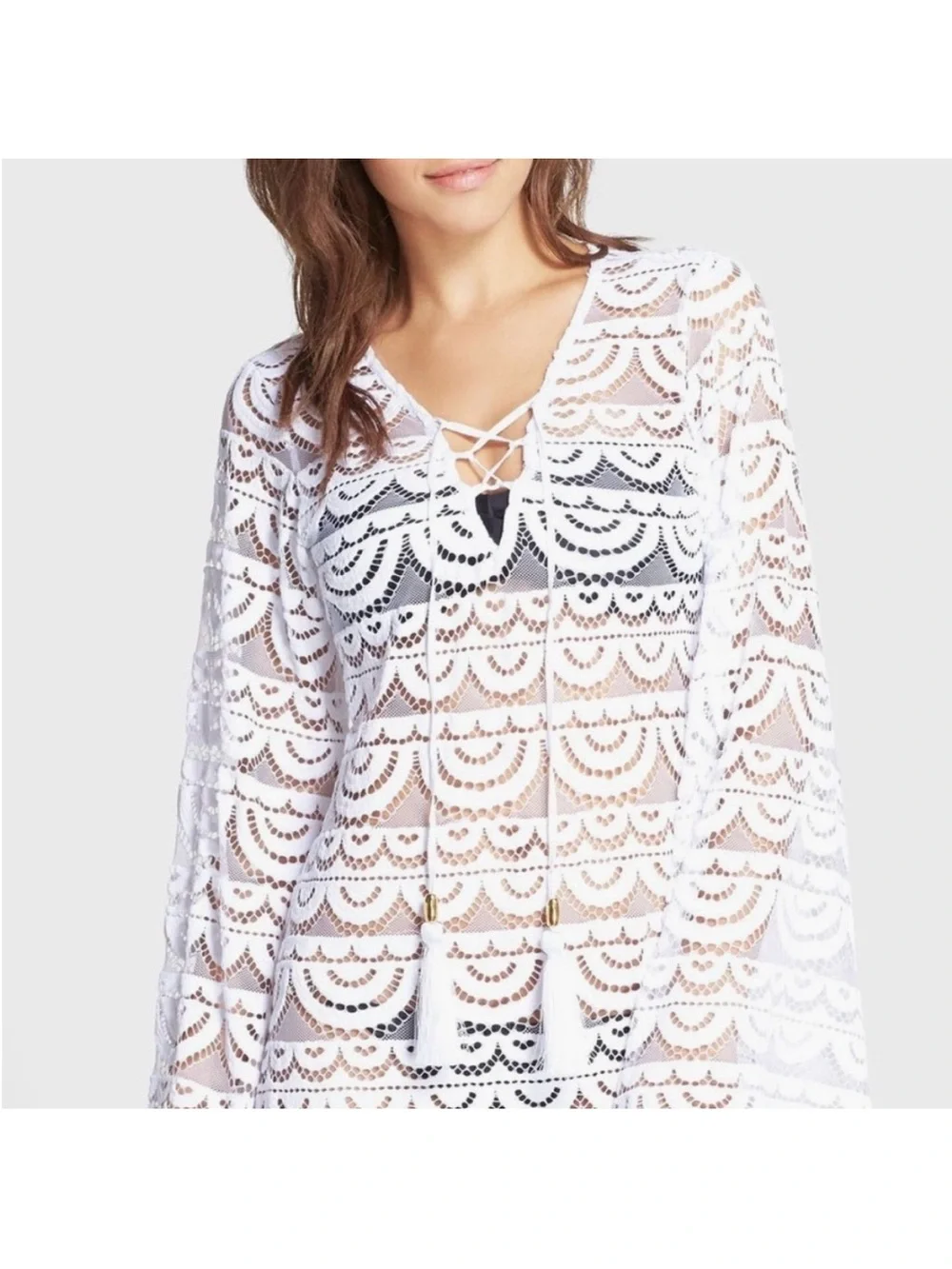 Women's White Crochet Swim Cover-Up Tunic